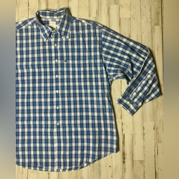 Brooks Brothers Madison Fit  Stretch Button Down Shirt Mens XL Plaid Blue - Picture 2 of 13